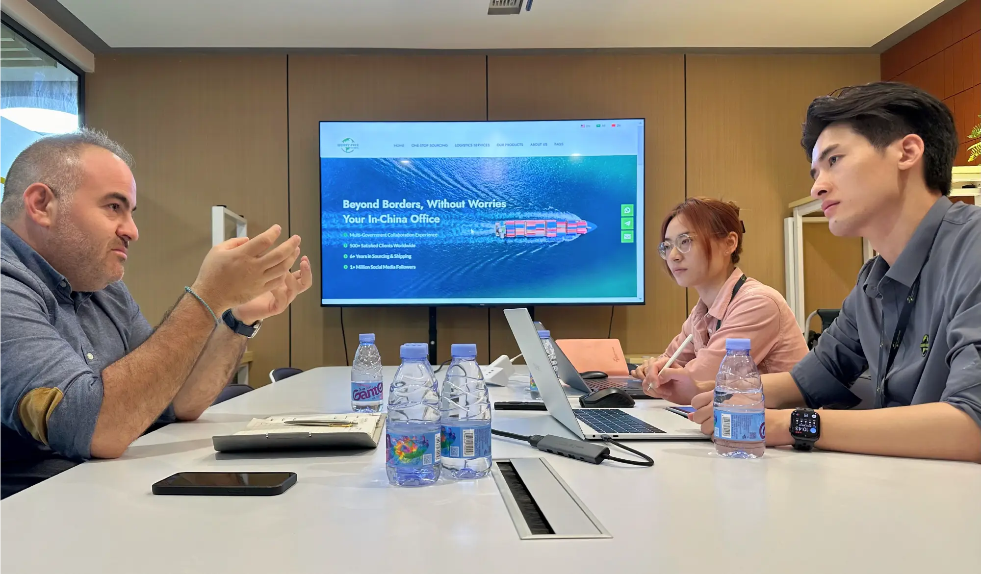 How We Work 2 International client meeting with China sourcing team to discuss renovation and material needs