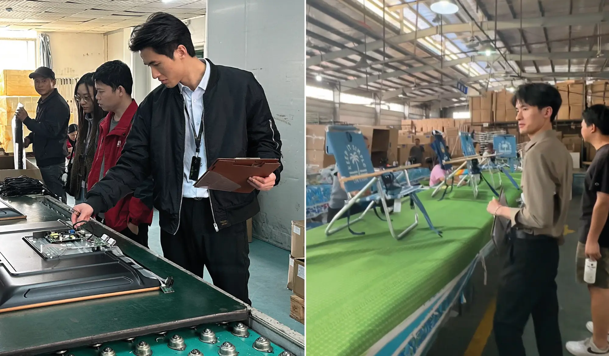 How We Work 8 On-site inspection at a TV factory and an outdoor chair production line in China.