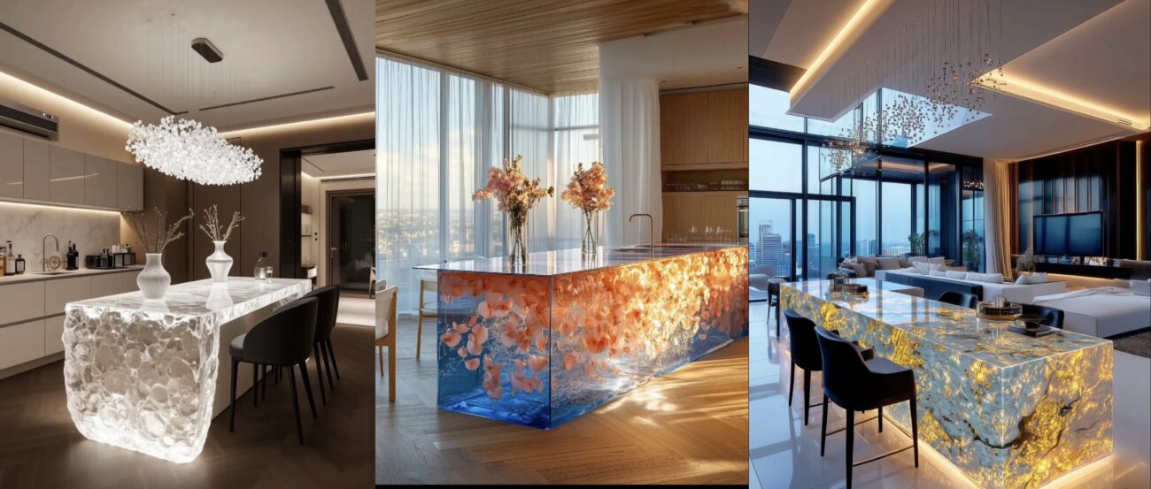 Custom epoxy resin tabletop with artistic texture and handcrafted finish