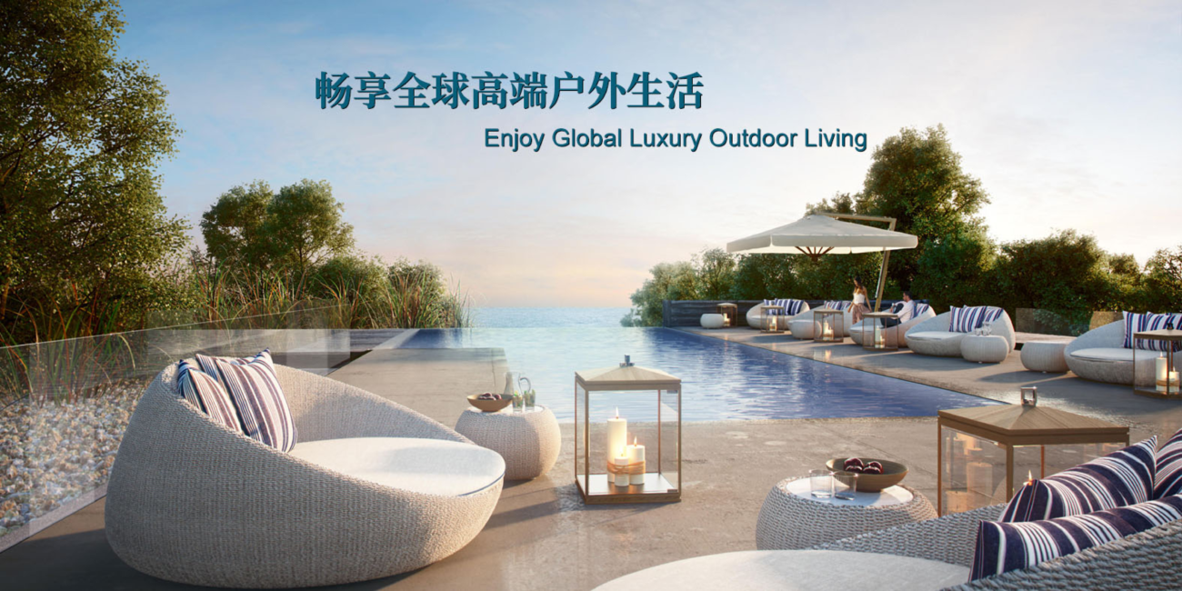 Luxury outdoor lounge furniture set by infinity pool for villa and resort living