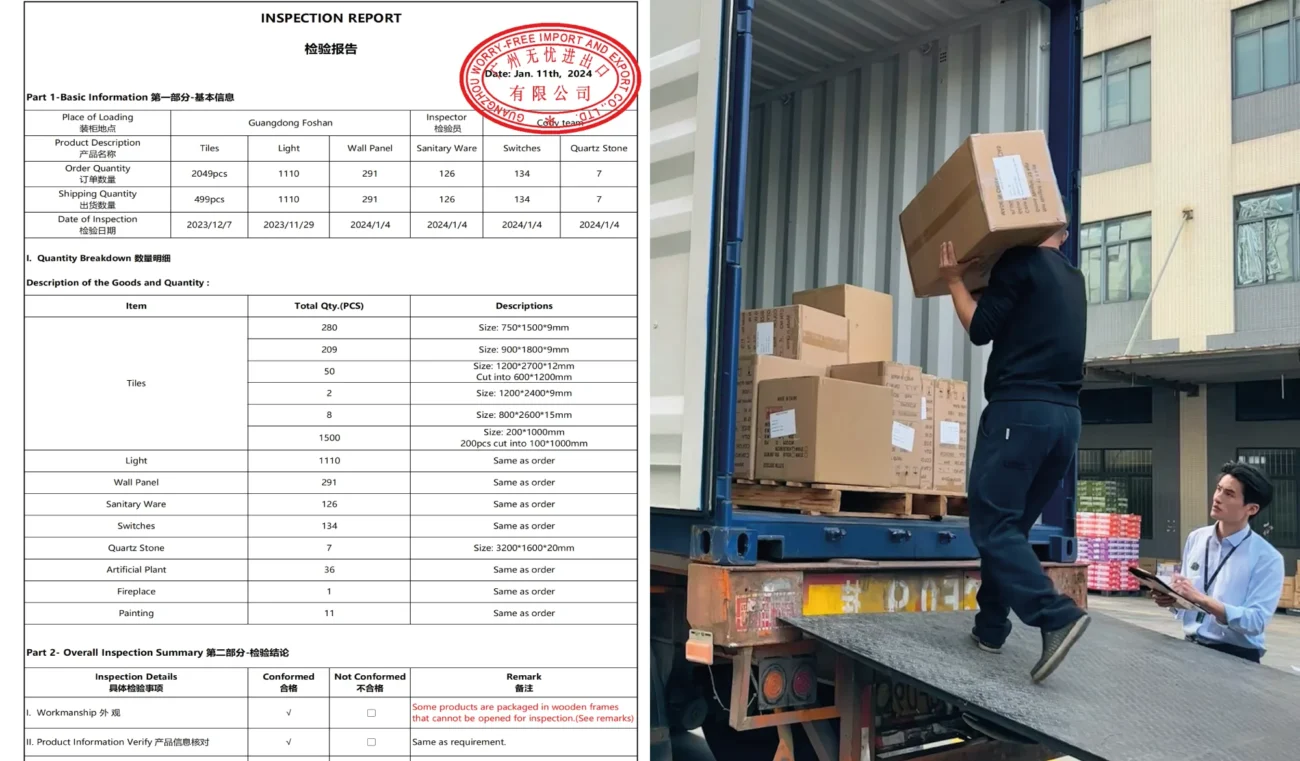 Building materials quality inspection and warehouse consolidation in China before shipping