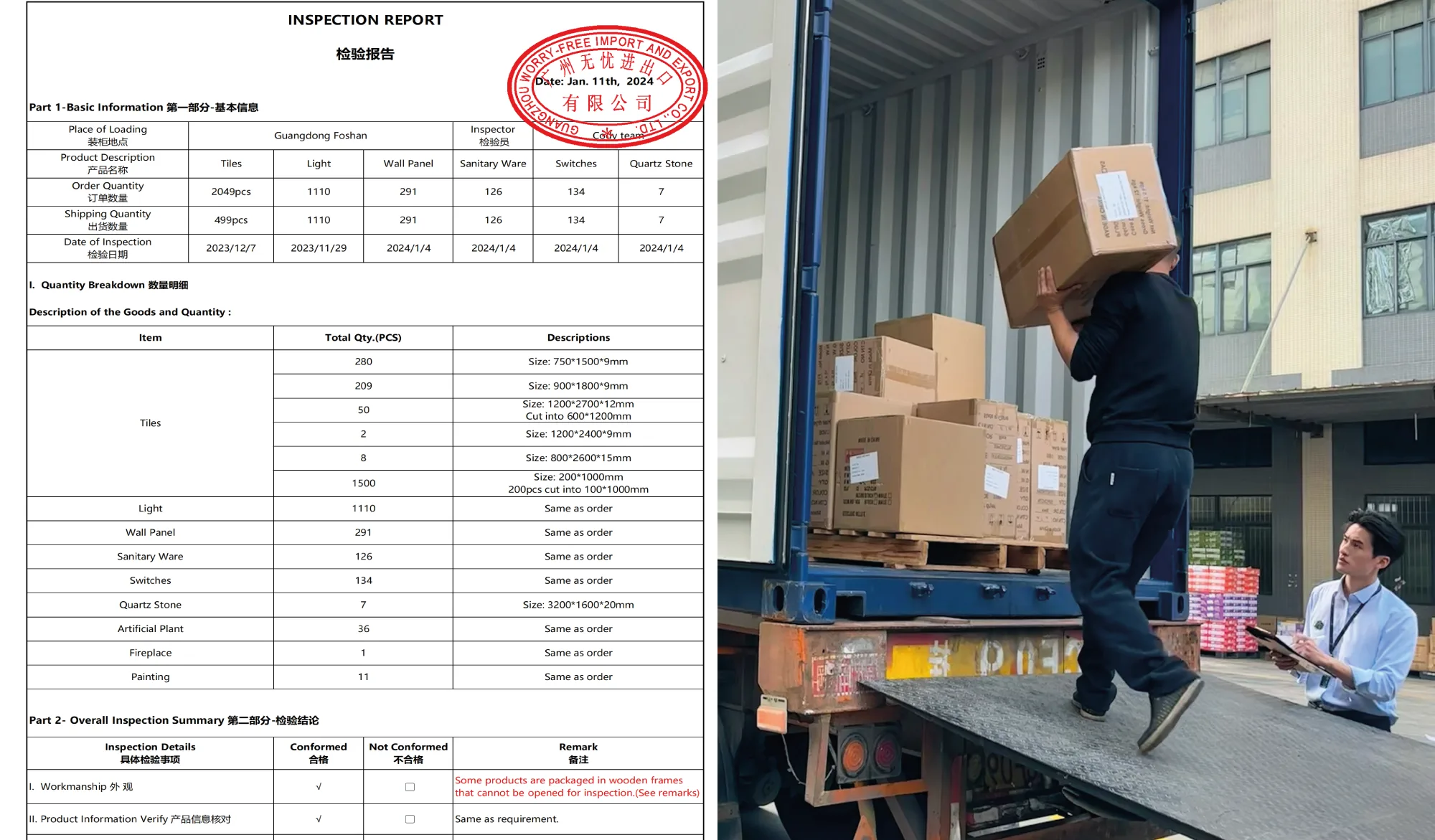 Building materials quality inspection and warehouse consolidation in China before shipping