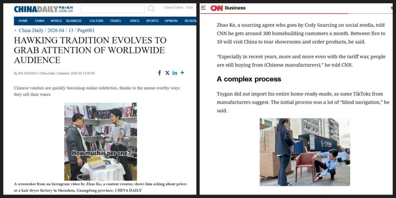 CNN and China Daily media features mentioning Zhao Ke, also known as Cody, founder of Cody Sourcing, and his work in China sourcing