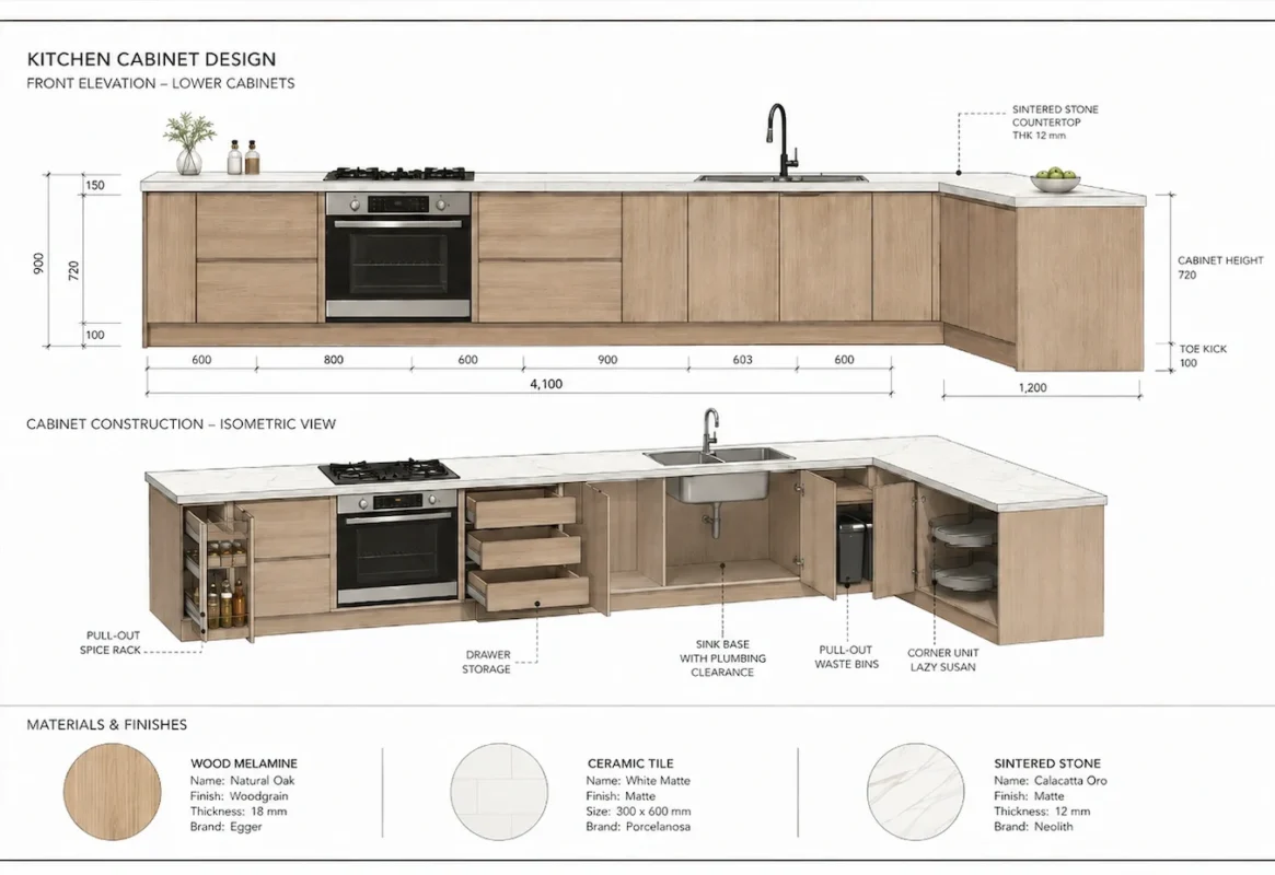 Kitchen cabinet drawings and measurement confirmation