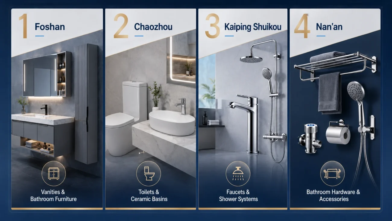 China bathroom products manufacturing hubs Foshan Chaozhou Kaiping Nan'an
