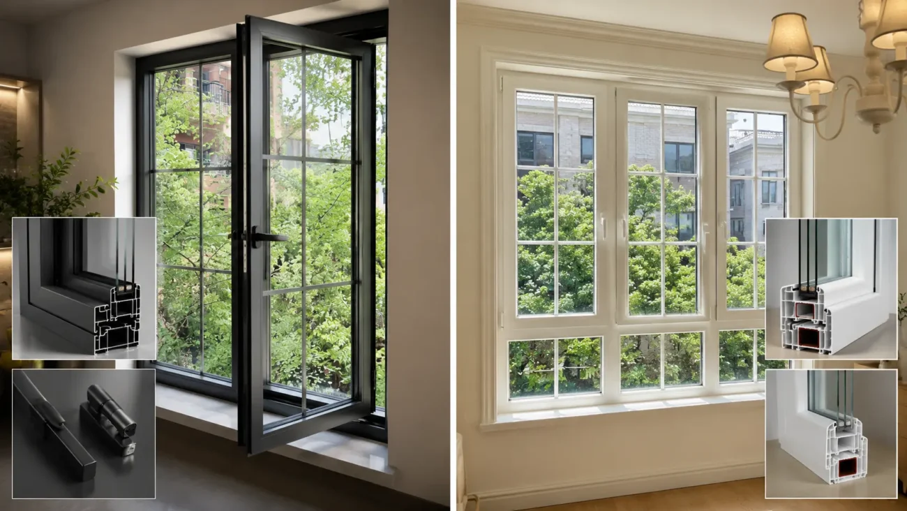 Window Manufacturers in China: Aluminum, uPVC and High-Performance Window Systems 2 aluminum and uPVC window profile comparison China