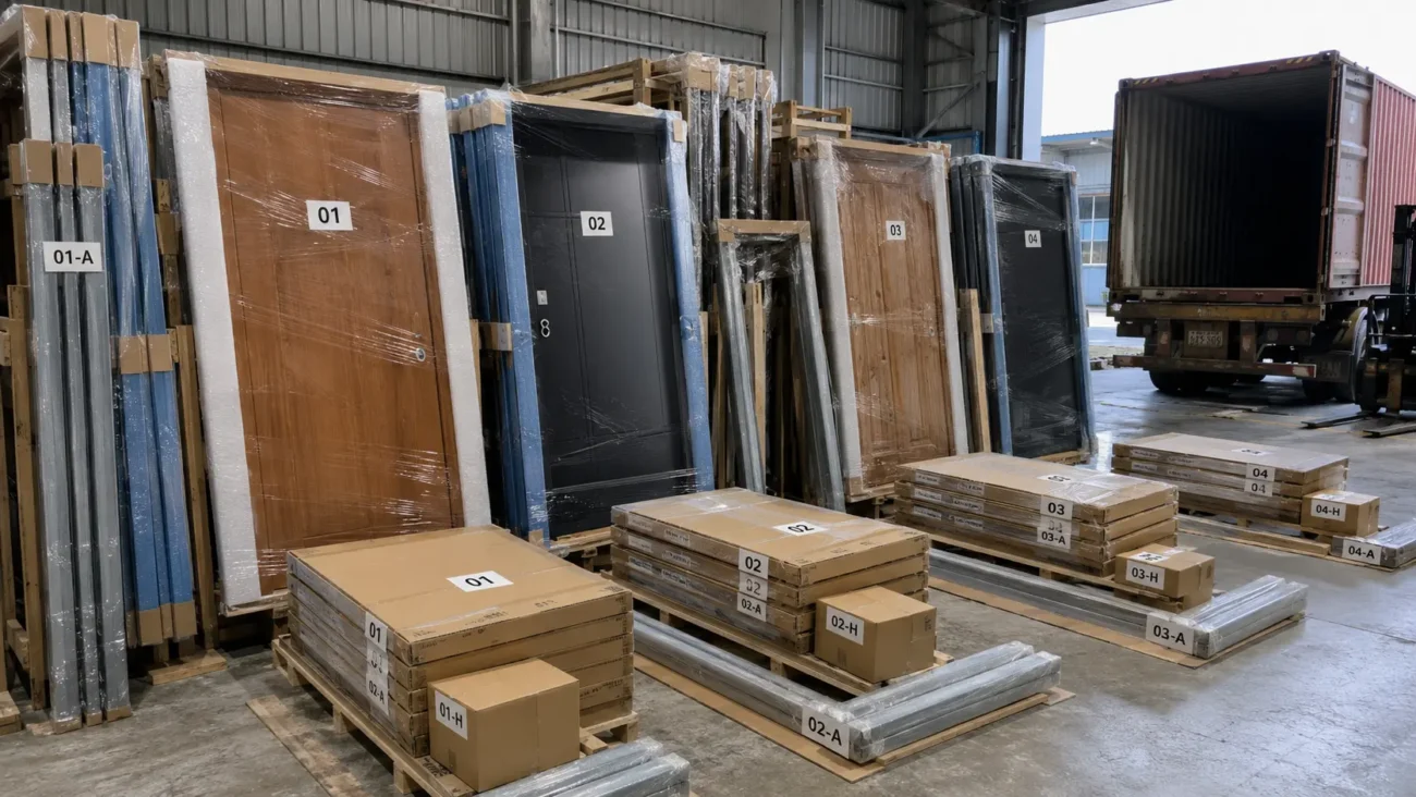 Door Manufacturers in China: Wooden, Steel and Fire-Rated Door Sourcing Guide 5 door packaging numbering and container loading China