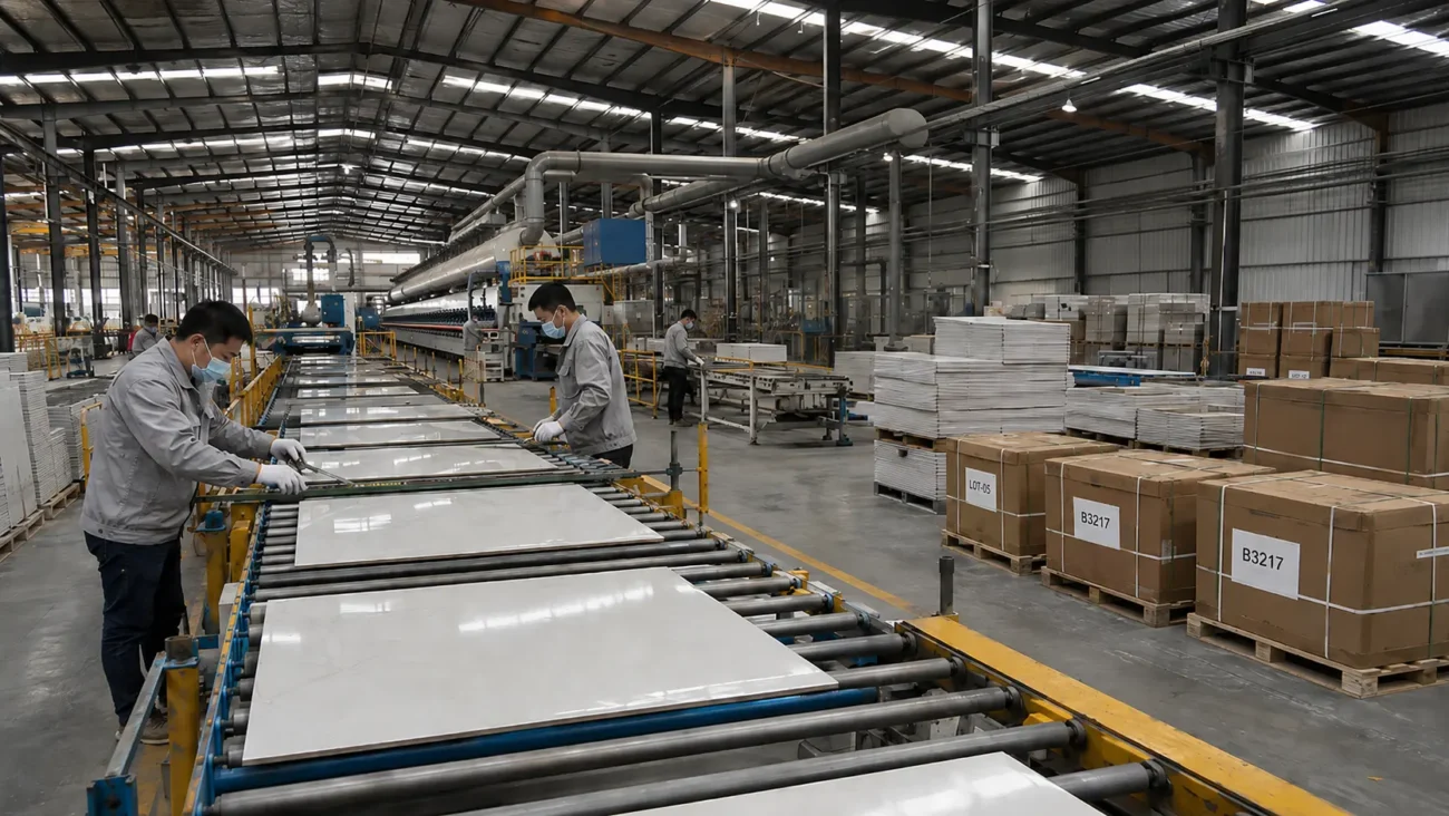 Tile Factory vs Trading Company in China: How Global Buyers Choose the Right Supplier 2 China tile factory production and warehouse